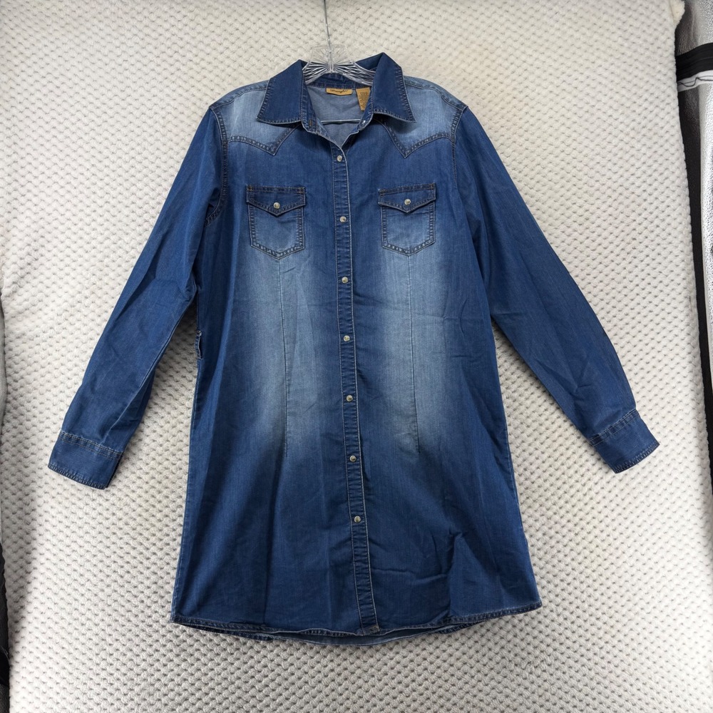 Wrangler Blue Washed Denim Long-Sleeve Shirt Dress